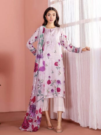 Front view of Banafsha by Gulljee D-08 lawn collection featuring intricate floral embroidery."