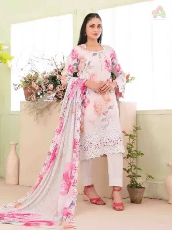 Erva by Tawakkal D-1711 – Embroidered Digital Printed Slub Lawn Shirt Front View