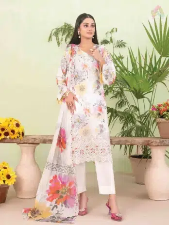 Erva by Tawakkal D-1712 front view – embroidered digital printed slub lawn shirt