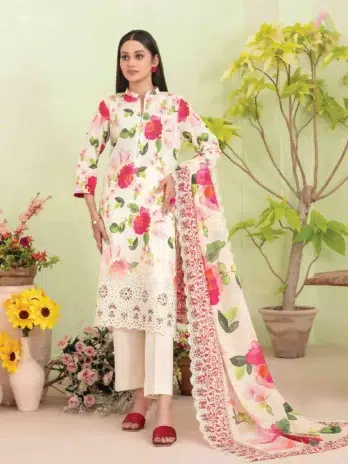 Erva by Tawakkal D-1713 front view – embroidered digital printed slub lawn shirt