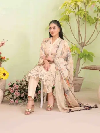 Full view – Erva by Tawakkal D-1716 three-piece embroidered lawn suit for summer
