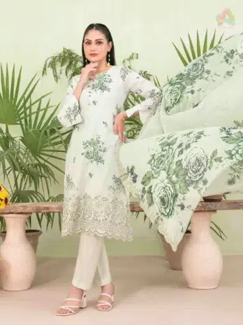Full 3-piece outfit – Erva by Tawakkal D-1717 with shirt, dupatta, and cotton shalwar