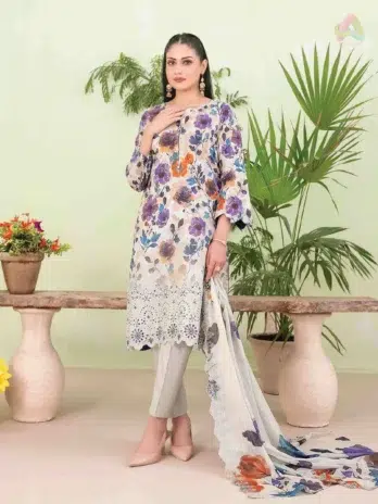 Front view of Erva by Tawakkal D-1718 – embroidered slub lawn shirt