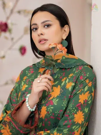 Close-Up Embroidery View – Organza Front Bunch & Lawn Detailing (D-04)