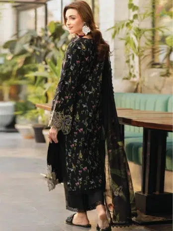Rang Rasiya Midnight – Back View of Printed Lawn Shirt & Dupatta