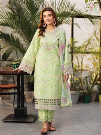 Front View – Rang Rasiya Rose Mary Printed Lawn Shirt with Embroidered Neckline