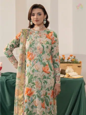 Sequin Embroidered Organza Lace on Daman & Sleeves – D-04