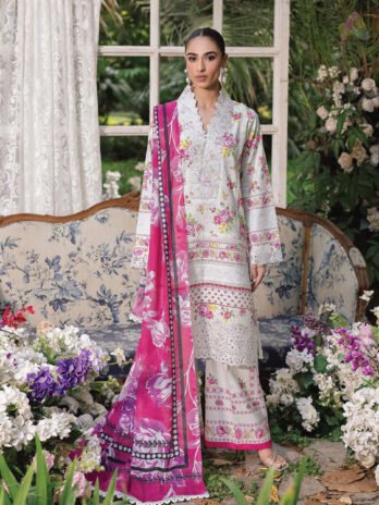 Rajbari Schiffli Printkari D-02 front view with embroidered and printed design