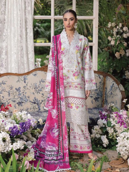 Rajbari Schiffli Printkari D-02 front view with embroidered and printed design