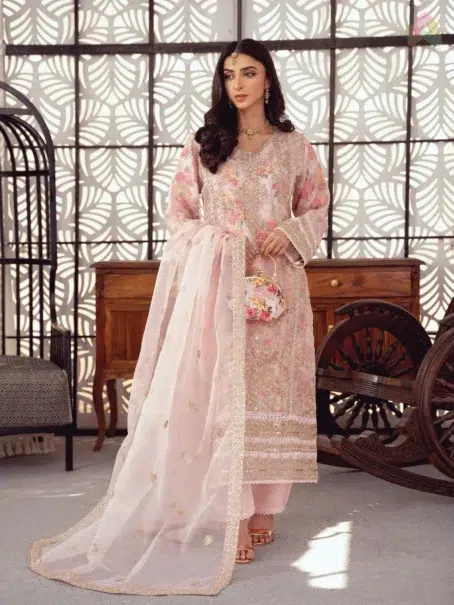 Bint-E-Noor Seraphina D-01 front view – embroidered organza shirt by Noori Fabrics