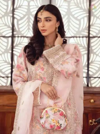 Close-up embroidery of Seraphina D-01 – Noorifabrics lawn 2025