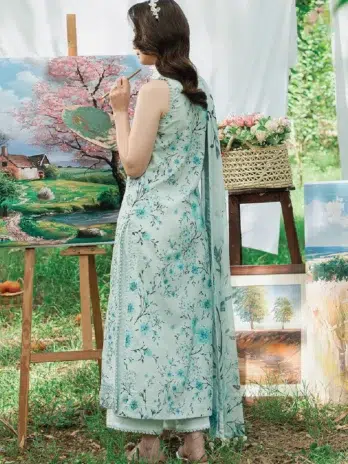 Back side of Cinq Summer Cocktail Fioren showcasing digitally printed lawn design, part of Cinq lawn 2025 and Cinq clothing’s premium line