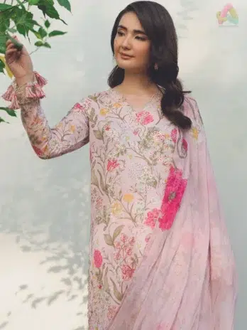 Back design of Cinq Summer Cocktail Meadora in digitally printed lawn, showcasing elegant seasonal patterns and premium fabric for warm-weather wear.