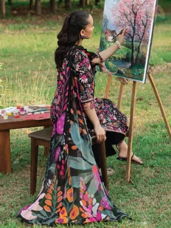 Digitally printed back of Cinq Summer Cocktail Myst, showcasing elegant summer patterns from the new Cinq clothing collection for 2025.