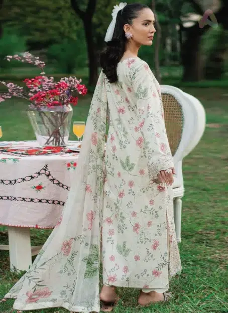 Back side of Cinq Summer Cocktail Zinnia featuring digitally printed lawn design from Cinq clothing’s premium summer collection 2025