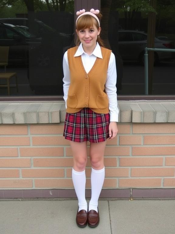 90s Party Theme Clothes: Your Style Guide 68 Clueless Cutie A plaid mini skirt, a white collared shirt, a sweater vest, knee-high socks, and loafers. A cute headband completes the look.