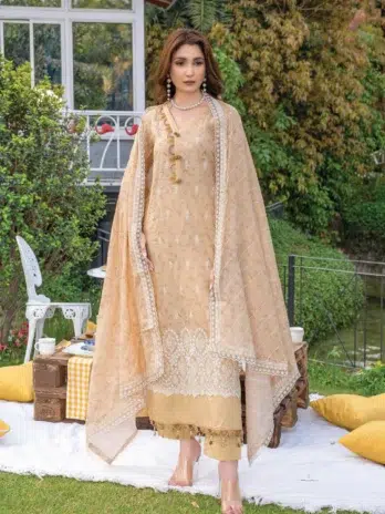 Aalaya D-03 front view – embroidered lawn shirt