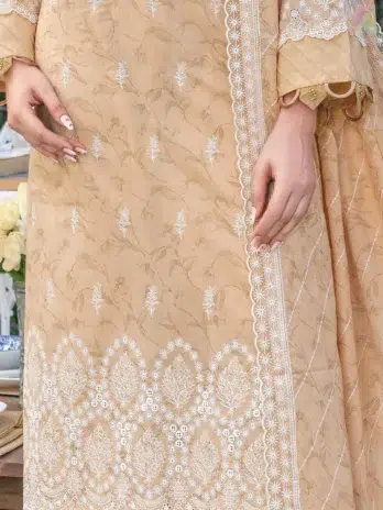 Close-up of embroidery and print on Aalaya lawn shirt