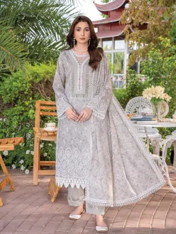 Aalaya D-06 front view—embroidered digital lawn shirt