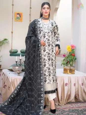 Lawnkari By Riaz Arts 2001-01-Front view of Lawnkari 2001 embroidered lawn shirt by Riaz Arts