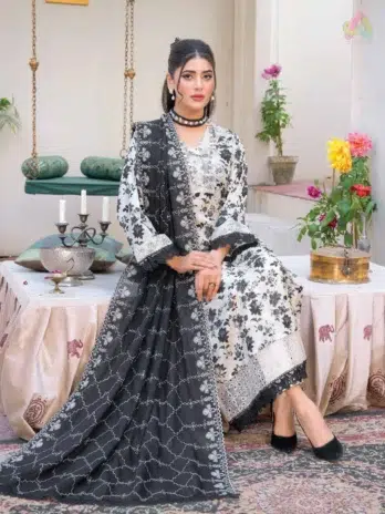 Complete 3-piece lawn suit with dupatta and trouser – Riaz Arts 2025