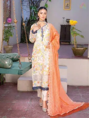 Front view of Lawnkari By Riaz Arts 2002 embroidered lawn shirt