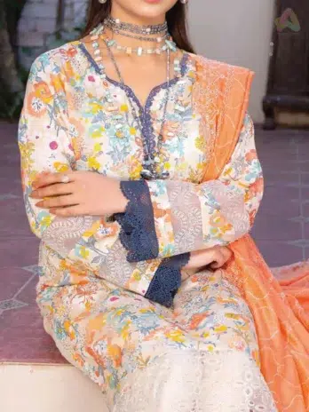 Close-up of embroidery on Lawnkari By Riaz Arts 2002 lawn suit