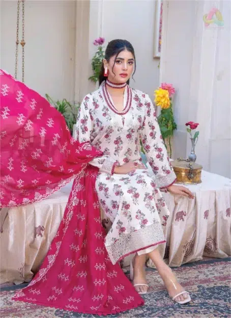 Full unstitched suit set – Lawnkari By Riaz Arts 2003 with dupatta and trouser