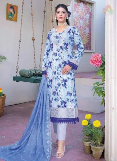 Front view of Lawnkari By Riaz Arts 2005 embroidered lawn shirt