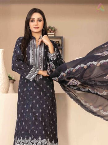 Full View of Mira Nur by Tawakkal D-1365 Lawn Shirt, Chiffon Dupatta & Cotton Shalwar