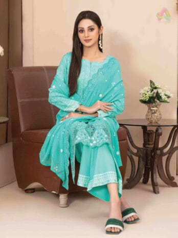Full outfit of Mira Nur By Tawakkal D-1367 with chiffon dupatta and cotton shalwar