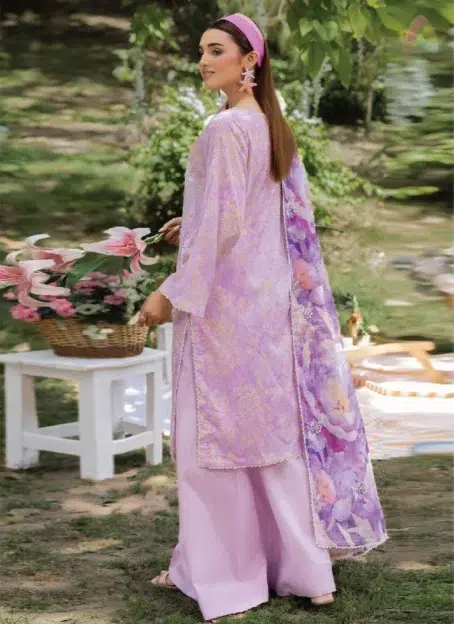 Back view of Morja by Gulljee Vol 4 D-02 showing coordinated digital prints on lawn back and sleeves for a complete look.