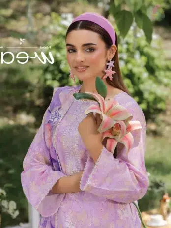 Close-up view of zari embroidery and intricate detailing on the dupatta and neckline of Morja by Gulljee Vol 4 D-02.