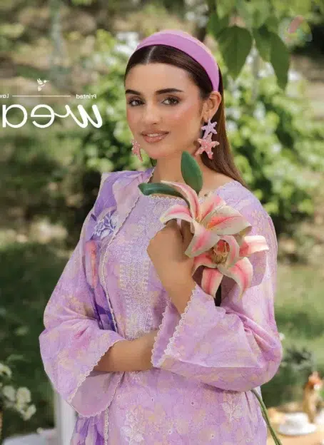 Close-up view of zari embroidery and intricate detailing on the dupatta and neckline of Morja by Gulljee Vol 4 D-02.