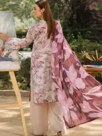 Back view of Morja by Gulljee Vol 4 D-04 displaying digitally printed back and sleeves in coordinated summer colors.