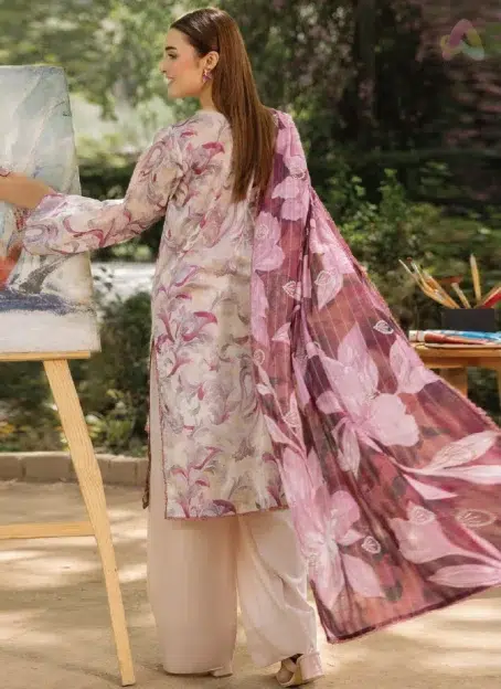 Back view of Morja by Gulljee Vol 4 D-04 displaying digitally printed back and sleeves in coordinated summer colors.