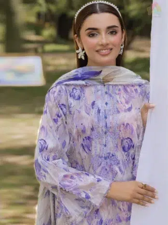 Close-up of embroidered zari dupatta and neckline from Morja by Gulljee Vol 4 D-06 showcasing fine detailing and fabric texture.