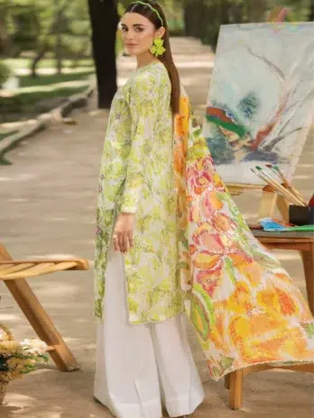Back view of Morja by Gulljee D-11 with digital printed lawn back and sleeves – showcasing elegant summer design from Gulljee clothing.