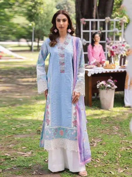 Rajbari Schiffli Printkari D-04 front view with embroidered details
