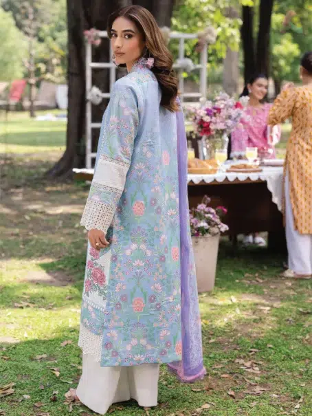 Back design of Rajbari Schiffli Printkari D-04 with digital lawn print