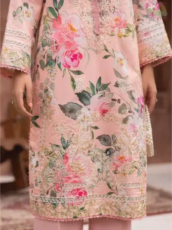 Embroidery detail on Sanam Saeed by Puri Fabrics D-01 shirt