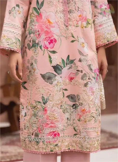 Embroidery detail on Sanam Saeed by Puri Fabrics D-01 shirt
