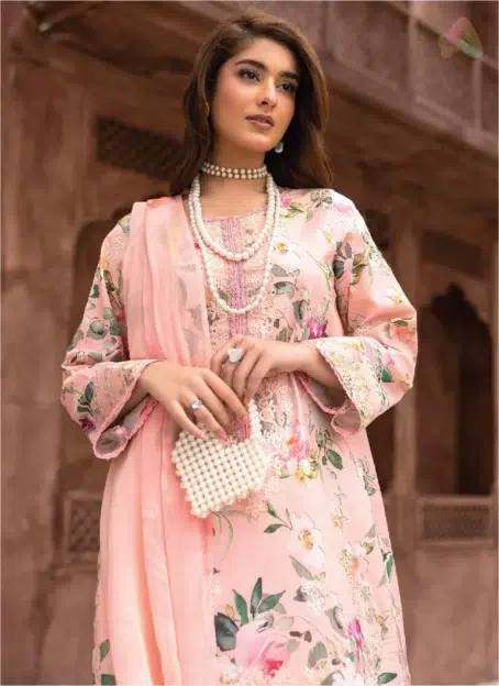 Full view of Sanam Saeed by Puri Fabrics D-01 3-piece unstitched suit