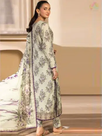 Back view of Saraab by Brenish D-06 revealing the extended digital print on soft lawn fabric with an elegant finish.