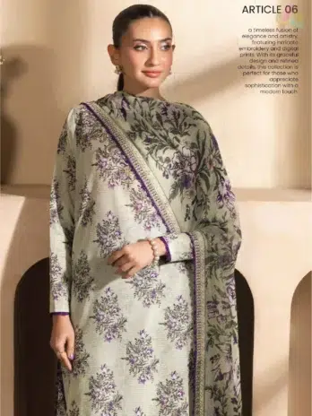 Close-up of organza sequin-embroidered neckline and daman lace on the Saraab by Brenish D-06 suit.