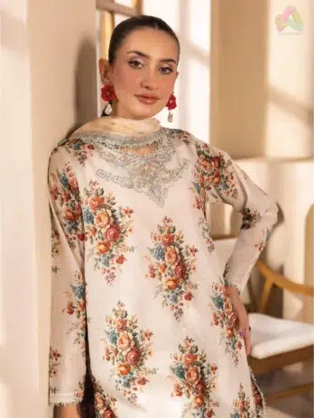 Close-up of sequin-embroidered neckline and daman on Saraab by Brenish D-08 for a detailed look.