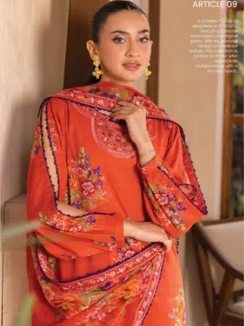 Close-up showing detailed sequin embroidery on the neckline and daman of Saraab by Brenish D-09.