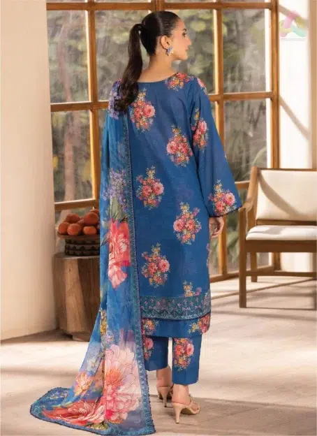 Back image of Saraab by Brenish D-10 showing digitally printed Bana Dora lawn with rich seasonal motifs.
