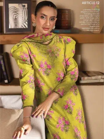 Close-up showing fine sequin embroidery on the neckline and daman lace of Saraab by Brenish D-12.