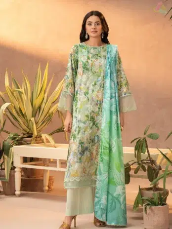 Gullbano by Gulljee Vol 5 D-01 front view featuring intricate digital printed lawn embroidery, perfect for elegant summer occasions